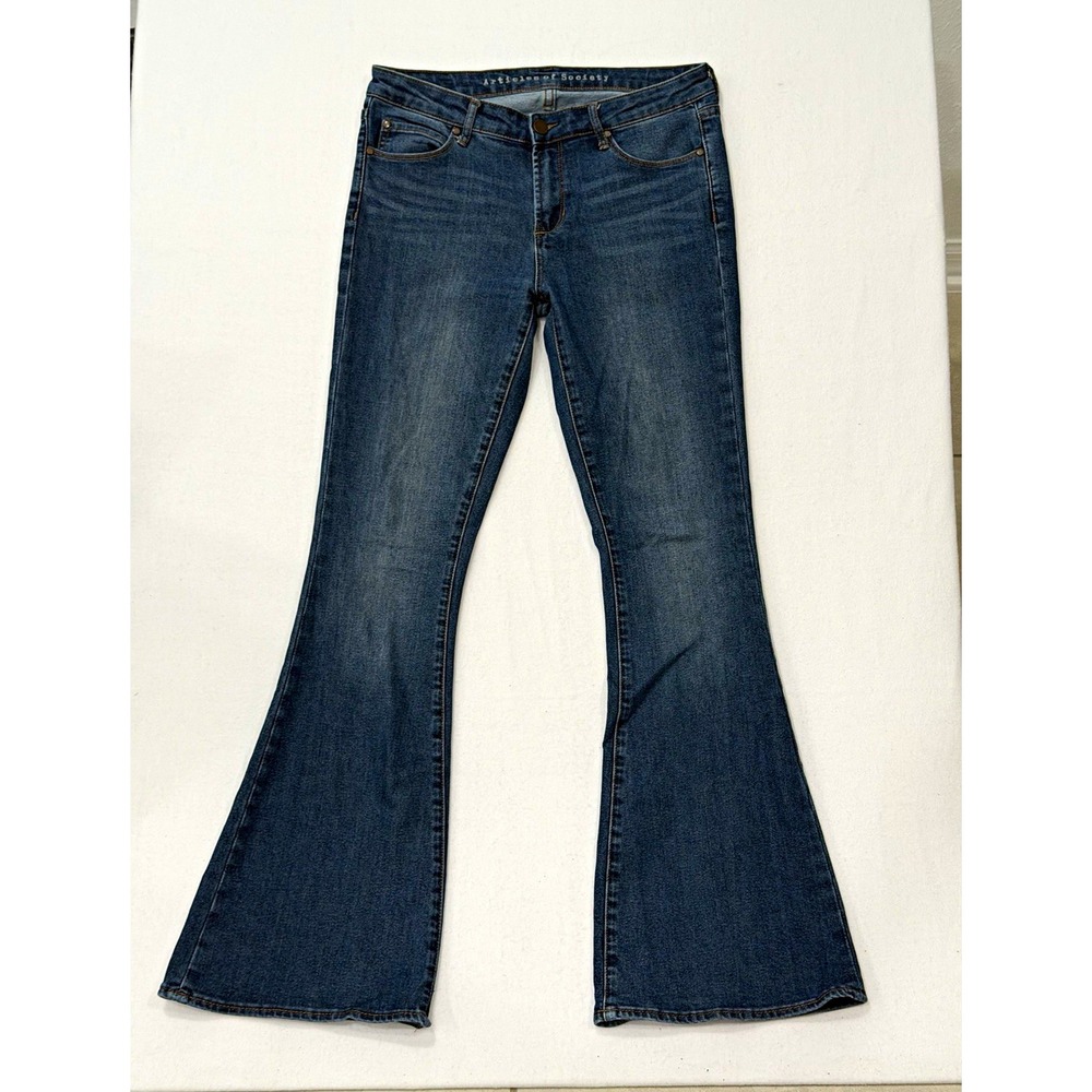 Articles of Society Women's Mid Rise Flared Jeans Blue Medium Wash Stretch 28